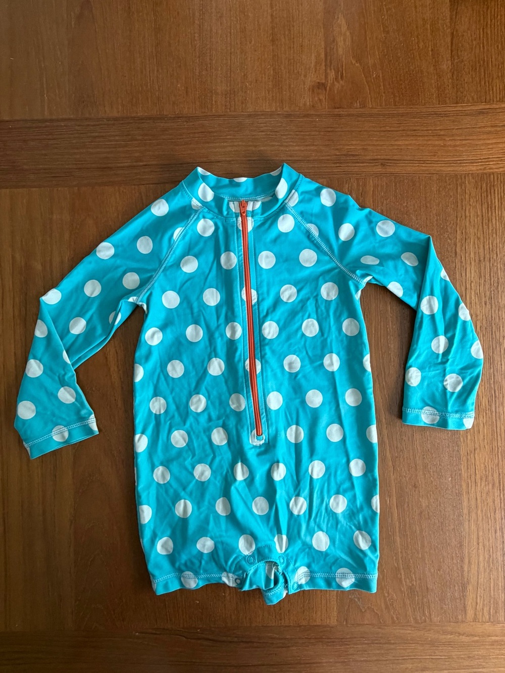 Primary Girls Teal Polka Dot Rash Guard Swimsuit